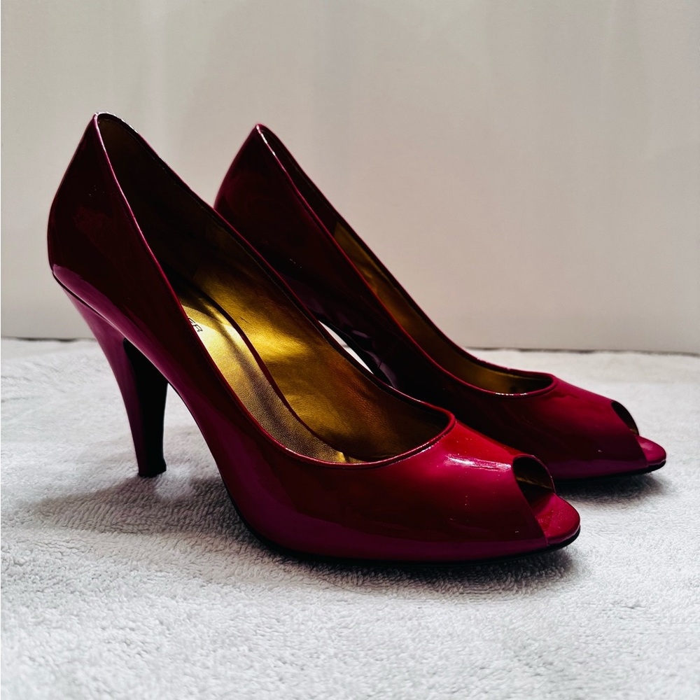 Marc Fisher Dark Red Peep-Toe Heels